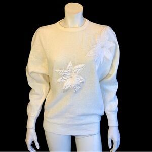 80s Cream POINSETTA Dolman Sleeve Beaded Sweater / M L